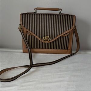 Brown and Black Crossbody Bag with Striped Design